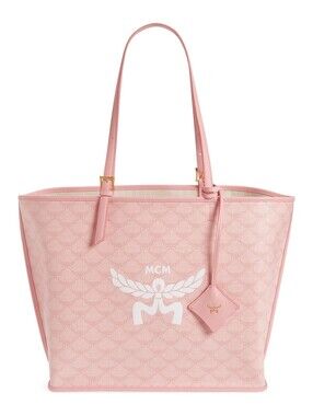 MCM Himmel Lauretos Coated Canvas Pink Shopper Bag $680